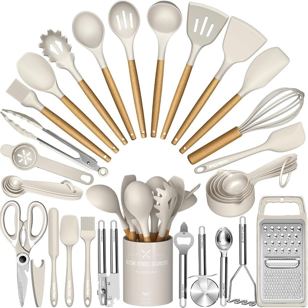 Silicone Kitchen Utensil Set, 34PCS Heat Resistant Kitchen Gadgets and Tools Wit
